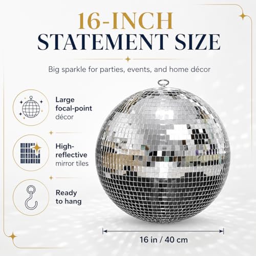Youdepot - Bola espejada de discoteca de 16 pulgadas y paquete de 2 bolas de 4 pulgadas, decoraciones plateadas para fiestas, bodas, Navidad y decoración retro años 70 miniatura 2
