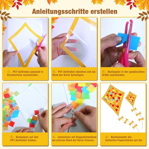 Herbstbasteln für kinder, Fensterbilder Herbst Basteln, Herbstdeko Papierkite, DIY Herbst Bastelset, Herbstbasteln mit 12 Papierdrachen… – Ansicht 6