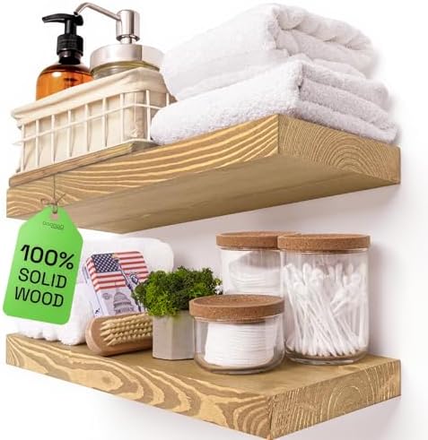 BAOBAB WORKSHOP Natural Wood Floating Shelves for Wall 16 inch - ...