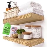 BAOBAB WORKSHOP Natural Wood Floating Shelves for Wall 16 inch - Floating Wall Shelves for Kitchen Bedroom - Wooden Bathroom Shelves - Floating Shelf - Oak Finish, 16″W × 6.7″D, Set of 2