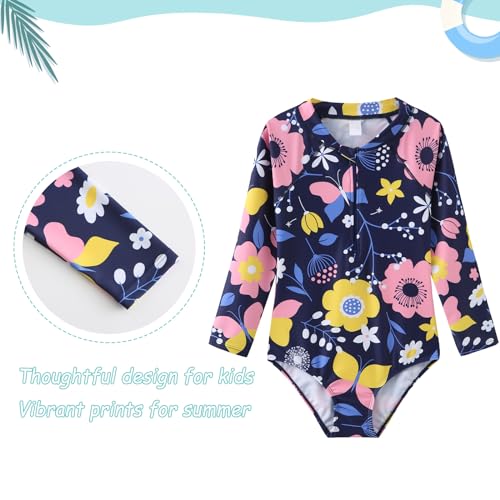 Image of Girls One Piece Rash Guard Long Sleeve Swimsuits for Girls UPF 50+ Sun Protection Bathing Suits 3-16 Years