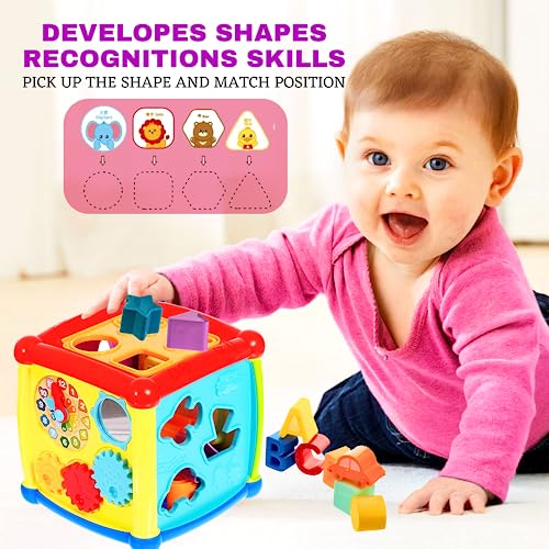 Image of 6 In-1 Musical Toys For 1+ Year Old Baby Girl- Musical Piano,Tunes, Vehicle, Abcd, Shape Blocks Toys Includes A To Z Table, Spinning Gear Time Learning Clock, 3 Aa Batteries Incl,Multicolor