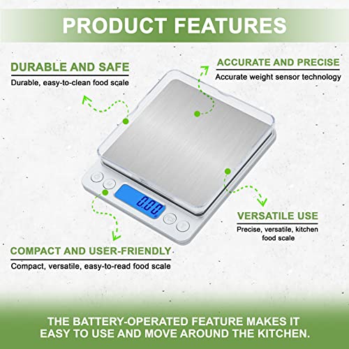 Battery-Operated Food Scale, Kitchen Scale With Tray 3Kg/0.1G, Mini-Digital Scale With Full Tare Function In Gm And Oz For Weight Loss, Baking, Cooking, And Meal Prep #TOP4