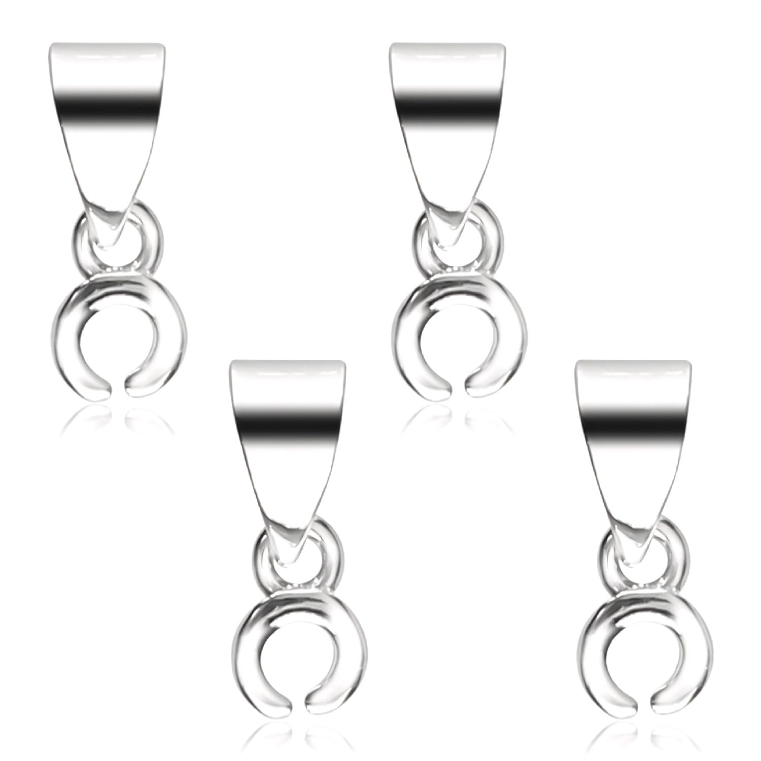 Wellrun 4Pcs 925 Sterling Silver Pendant Bails,Open Loop Necklace Clasp Connector for Jewellery Making,DIY Pendant Bail Clips for Chain,Cord,Charm,Craft Supplies