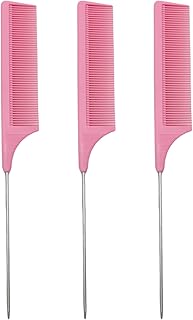 3 Pcs Hair Comb,Anti-Static Tail Comb,Carbon Fibre Metal Comb Pin Tail Comb,Heat Resistant and Salon Rattail Parting Comb,Pink Fine Tooth Rat Tail Hair Comb Brush for Women