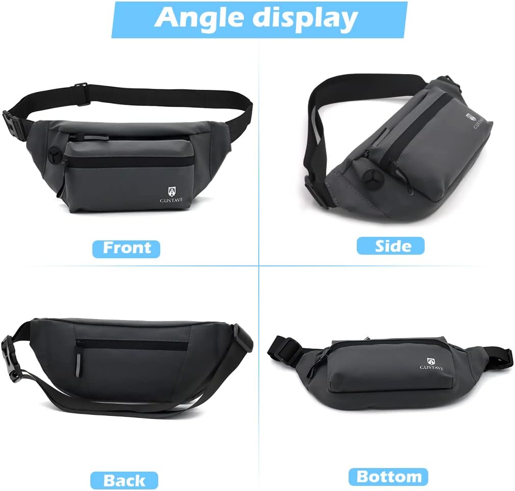 GUSTAVE® Large Fanny Pack Cross Body Pouch Travel Bag BumBag Waist Bags Men Women Waterproof Sling Backpack Chest Bag