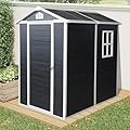 YOPTO 4x6 FT Outdoor Storage Shed,Garden Shed with Floor & Window,All Weather Waterproof Tool House W/Air Vent,Sloped Roof & Lockable Door,for Patio,Yard,Lawn,Black