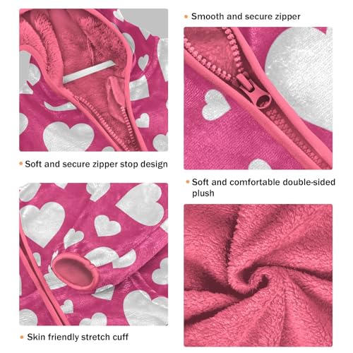 OTVEE Valentine Hearts on Pink Kids Hoodie Jacket Fall Spring Full Zip Warm Outwear Coat3