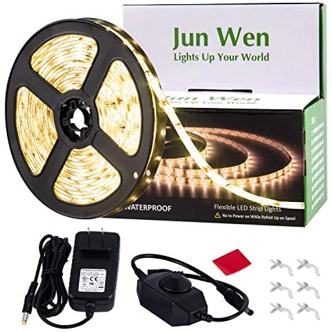 JUNWEN 16.4ft Warm Led Strip Lights, 12V Indoor Led Strip Lights Flexible Led Light Strip Indoor in Cuttable Dimmable Led Strip Light for Bedroom, Cabinet Kitchen, TV, Hallway, Bathroom Cover