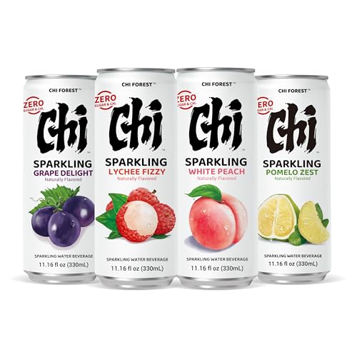 CHI FOREST 4 Flavors Pack Sparkling Water, Lychee, Peach, Grape, Pomelo