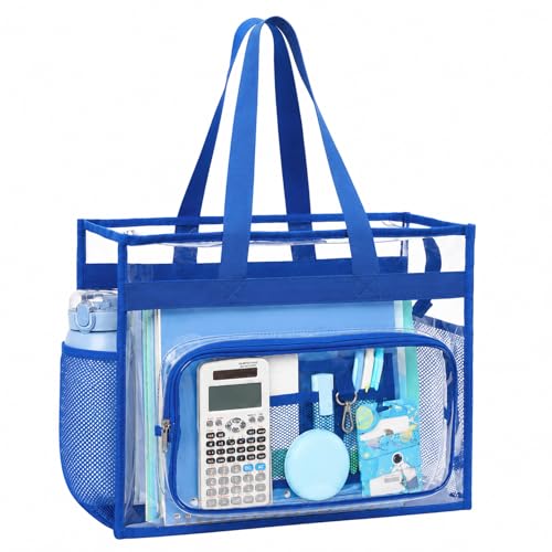 Image of PACKISM Clear Tote Bag for School - Large Heavy Duty Clear Tote for Girls | See Through PVC, Wide Zipper Opening, Front Pocket Keeps Essentials Visible for Students, Class, Work, Daily Carry, Age 12+