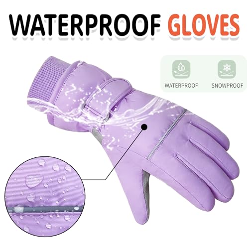Image of Kids Winter Ski Gloves Waterproof Children Girls Boys Fleece Thermal Snowboard Snow Gloves Mittens for Cold Weather