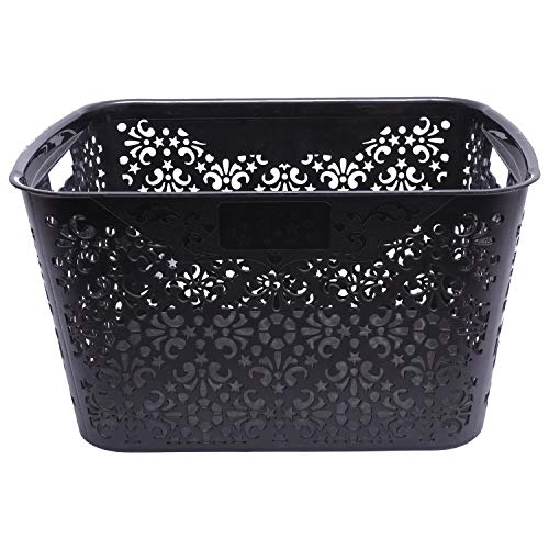 Image of Cutting Edge Essentials Plastic Storage Baskets /Shelf /Turkish Rack- Set of 1 for Fruit Vegetable Bathroom Stationary Home Basket with Handle (Black, Large)