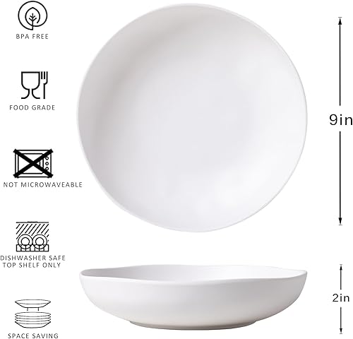 Miniatura 5 de Juego de 6 cuencos de melamina para pasta, juego de 6 cuencos grandes de 9 pulgadas y 40 onzas, cuencos de cena inastillables, cuencos para servir