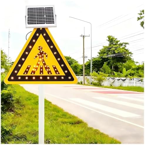 Solar Powered LED Pedestrian Crossing Sign, Flashing Traffic Warning Light, IP65 Waterproof Crosswalk Sign for Parks, Schools, Urban Roads Safety