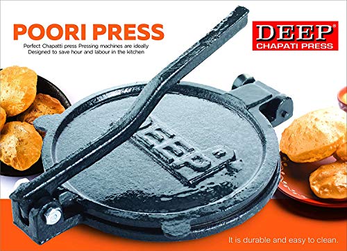 Image of DEEP Iron Casting Puri Press Maker - Not a roti or chapatti Maker (17CM, Green, MODEL D-5)