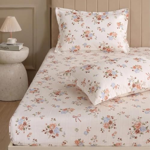 Image of Home Elegance from House of Mytrident | Linen Feel Bed Sheet for Double Bed King Size with Two Pillow Covers | Ultrasoft | Floral 274cm x 250cm | myTrident - Luna Brown