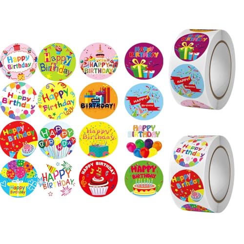 Happy Birthday Stickers 1000 Pcs 1 Inch Happy Birthday Stickers for Envelope Seals Small Business Labels Multicolor Self-Adhesive Waterproof for Packaging