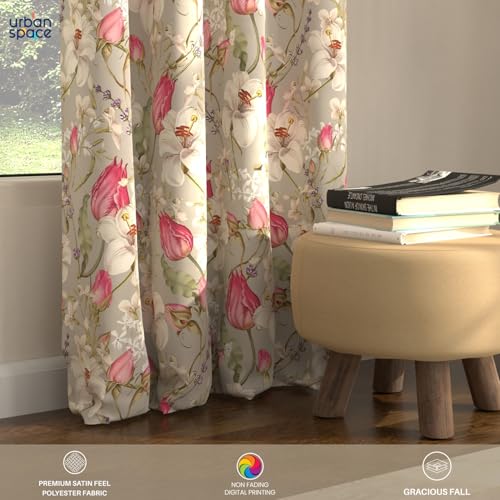 Image of Urban Space Blackout Curtains 5 Feet Set of 2 for Window, 80-85% Light Blocking Curtains for Living Room, Digital Printed Curtains with Eyelets, Tieback Included (Flora nova Grey, 5 Feet)