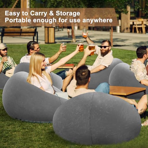 Image of Realspring 12 Pcs Inflatable Bean Bag Chair, Air Pump,Grey | Electric Pump for Inflation, Foldable Blow up Chairs for Outdoor Movie Seating, Portable Sofa for Adults Camping