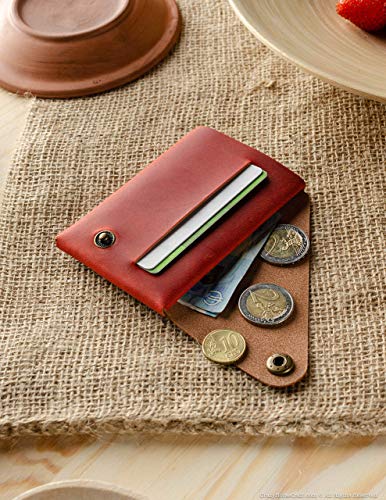 Slim Front Pocket Wallet, Minimalist Business Credit Card Holder for Men and Women, Thin Top Grain Italian Leather Coin Pouch, Fragola Red4