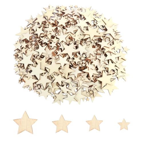 100 Pezzi Stelle in Legno, Ornamenti Natalizi in Legno, Dimensioni Miste (10/12/15/20 MM), Mini Decorazioni in Legnos, Trucioli di Legnos Decorativi, per Deco Natalizie Artigianato Fai Da Te