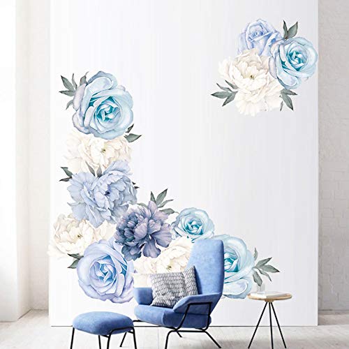 Vinilo Decorativo Floral Peonía Azul y Blanco 3D miniatura 4