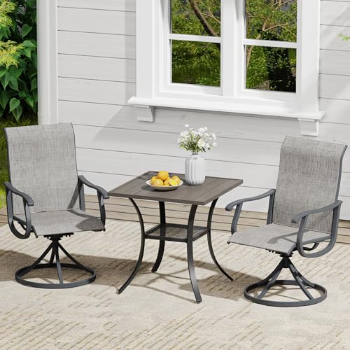 VICLLAX 3 Pieces Outdoor Dining Set, Patio Furniture Set of 2 Patio Swivel Dining Chairs and Small Dining Table with Storage Shelf, Grey Chairs & Antique Grey Tabletop