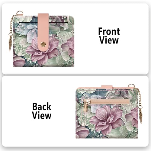 Image of Airkit Small Wallet Women RFID, PU Leather Card Holder with Keychain | Slim Compact Zipper Coin Purse for Ladies, Travel Holiday Gifts for Mom, Cute Mini Bifold Wallets