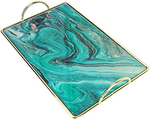 Light luxury square marble agate pattern tempered glass mirror tray tea bathroom skin care product storage tray LB72810 - (Color: white)