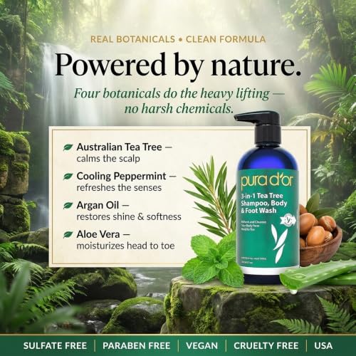 PURA D'OR 3-in-1 Tea Tree Shampoo, Body & Foot Wash for Men & Women, 16oz - image 4