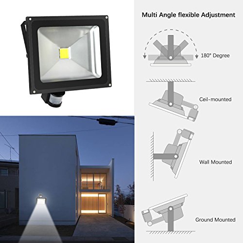 FAISHILAN Motion Sensor Flood Light 50W LED IP65 Waterproof Security Lights 6000K, 4000 Lumen, US 3-Plug Outdoor Wall Light