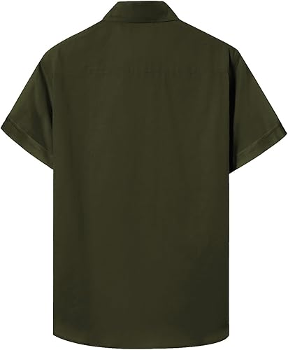 Vista 8 de JMIERR Camisas de guayabera cubana de lino para hombre, estilo casual, manga corta, con botones, cuello de banda, para verano y playa