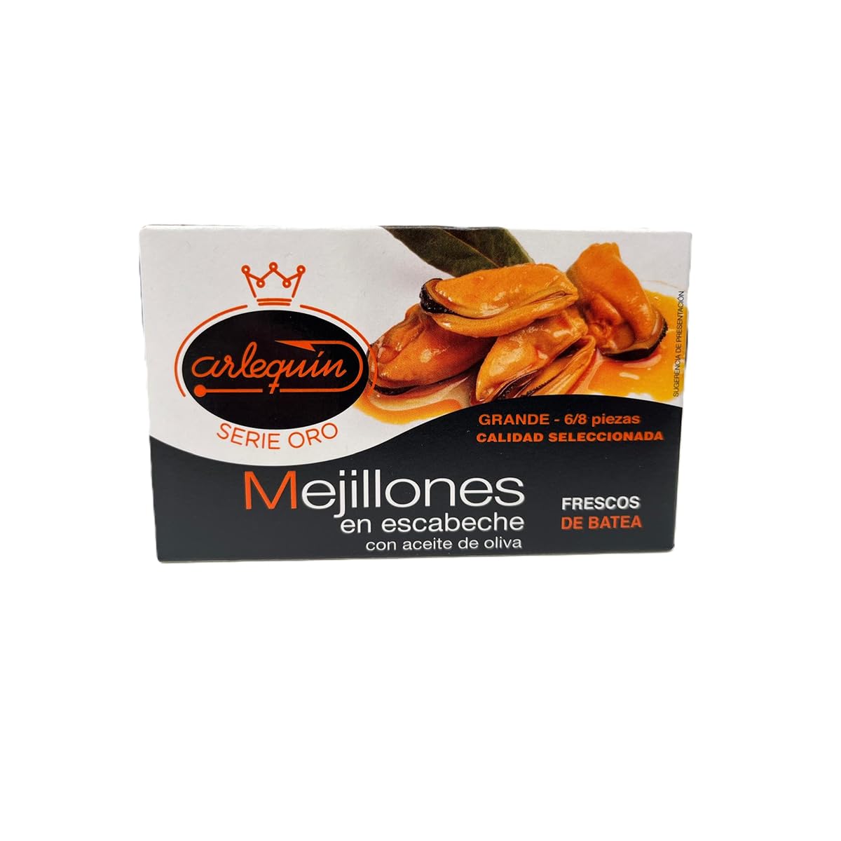ARLEQUIN Serie Oro Mejillón en Escabeche, Pack de 4 Latas de 120 grs. y 6/8 Unds (480 grs. y 24/32 Unds)