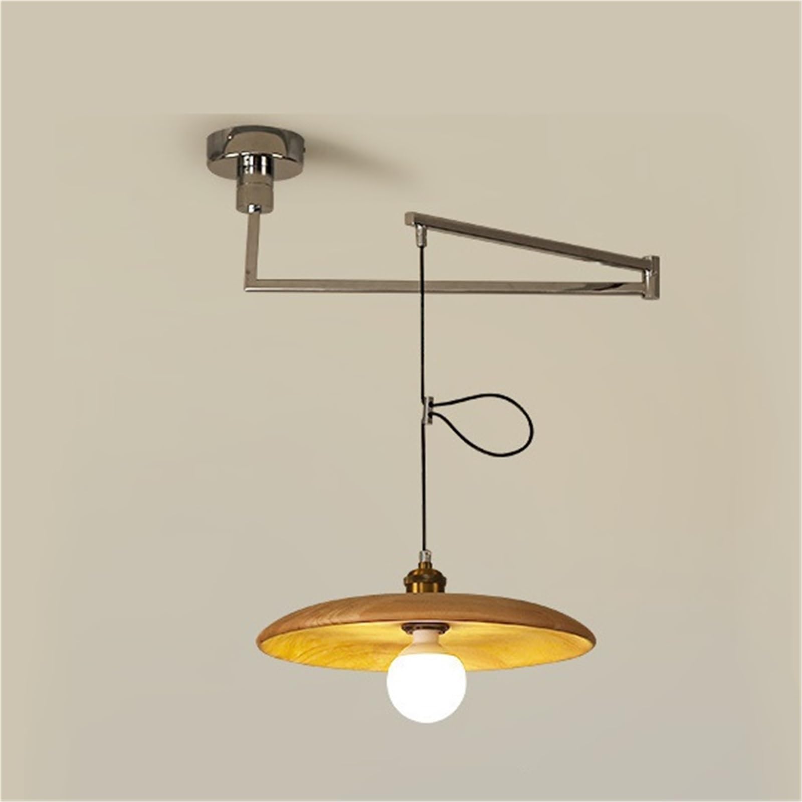 Suspension industrielle bras articulé lustre bois vintage