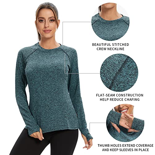 Soneven Long Sleeve Running Top Womens with Thumb Hole Compression Thermal Base Layer Ladies Fleece Tops T Shirt Lightweight Sport Yoga Top Quick Dry for Workout Hiking Skiing - Image 3