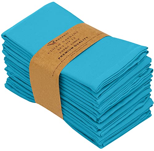 Ruvanti Cloth Napkins Set Of 12, 18X18 Inches Napkins Cloth Washable, Soft, Durable, Absorbent, Cotton Blend. Table Dinner Napkins Cloth For Hotel, Lunch, Restaurant, Wedding Event, Parties - Sky Blue #TOP25