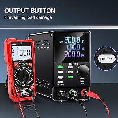 NICE-POWER DC Power Supply Variable، 200V 1A High Voltage Programmable Regulated Lab Bench Power Supply with PC Software، Encoder Knob، Memory Storage، Output Switch، Lock Button