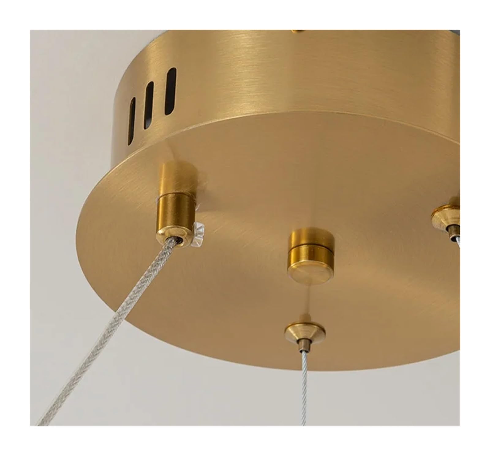 Nowoczesna biała akrylowa lampa wisząca z kulką i miedzianą diodą LED, idealna do oświetlenia jadalni lub sypialni (średnica 62 cm).