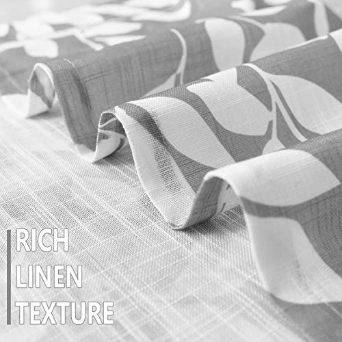 Image of Treatmentex Grey Semi-Sheer Curtains for Bedroom 95 inch Long White Leaf Print Curtains for Living Room Grommet Top Window Panels, 1 Pair