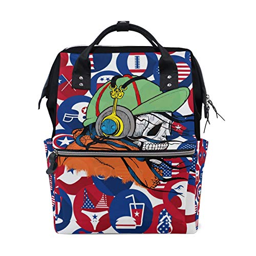 LDIYEU Cráneo Americano Mochilas de Pañales para Gran Capacidad Pañal Bolso Mochila para Viajar al Aire Libre Mamá y Papá