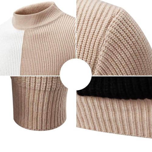 Mens Round Neck Sweater Cable Knit Sweaters Patchwork Long Sleeve Pullover Tops 2024 Soft Warm Casual Jumper2