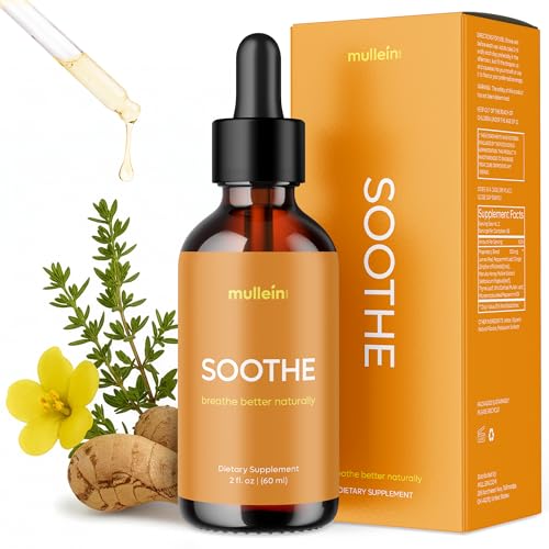 mullein Soothe Drops for Lungs: 2oz. Lung Recovery Formula Leaf Extract for Lungs, Lemon Peel, Peppermint, Ginger, Manuka Honey, Thyme, Restore Your Breathing, Serving Size 2ml
