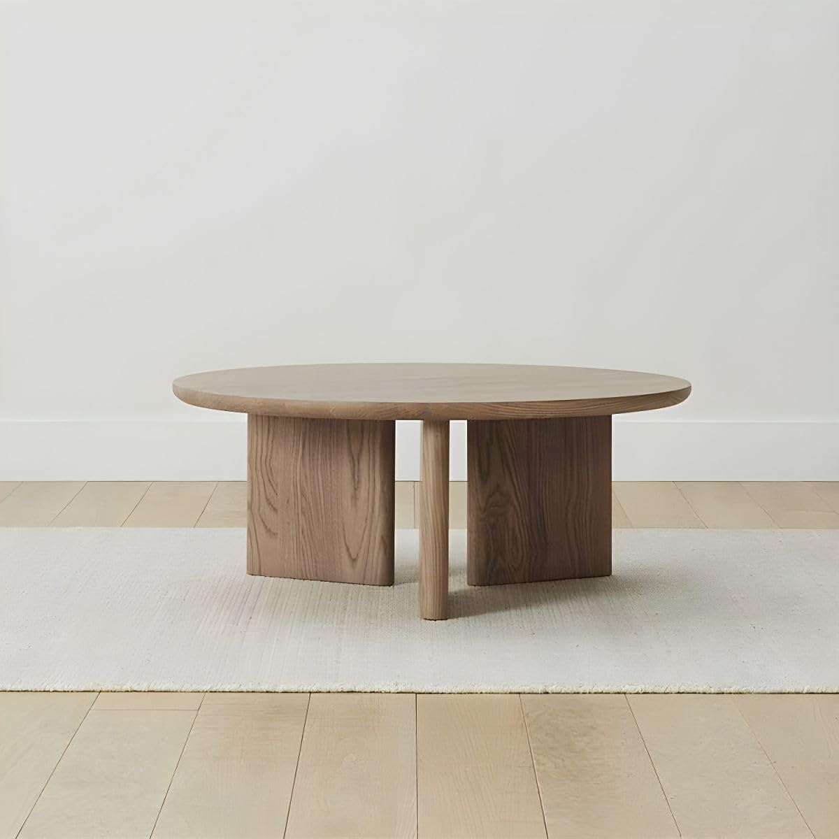 KWOKING Contemporary Solid Wood Coffee Table - Round Abstract Cocktail Table Nordic Ash Wood 24 L x 24