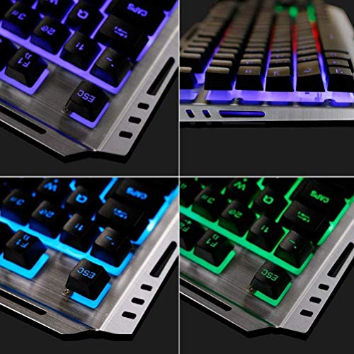 Image of Wired Gaming Keyboard Mouse Combo RGB Rainbow LED Backlit for Gamer | Metal Frame USB port Wired Color Changing Compatible with Xbox 1 One PS4 Teenage Boy Birthday Christmas Gift