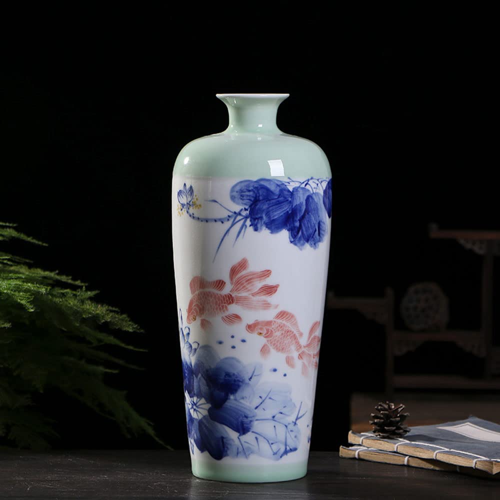 asdchZen Blue And White Vase, Blue Vases Home Décor, Chinoiserie Vase, Blue And White Porcelain, Ceramic Vase For Home, Living Room, Bookshelf, Mantle Fireplace,Table Centerpieces,12.6,A