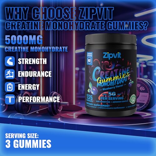 Image of Creatine Monohydrate Gummies, NSF Certified Creatine Gummy, 5g Dose for Men & Women to Support Muscle, Strength, Recovery, Cognitive Health & Memory, Blueberry Flavor, 135 Gummies