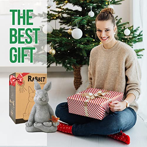 Qeeman Meditating Zen Garden Decor Solar Rabbit Statue: Garden Sculptures & Statues - Yard Art Outdoor Garden Clearance Home Decor - House Warming Birthday Easter Gifts For Mom/Women #TOP1