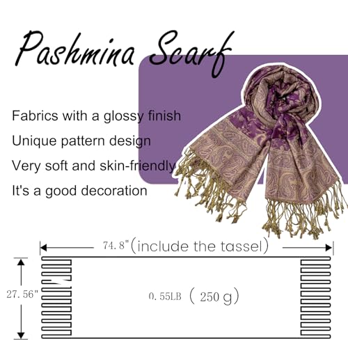 Image of Pashmina Scarf for Women Shawls and Wraps Reversible Paisley Vintage Jacquard Soft Silky Rave Scarves Men