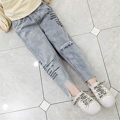 Big Girls Kids Child Distressed Ripped Hole Teens Jean Sport Casual Letter Print Denim Pants2